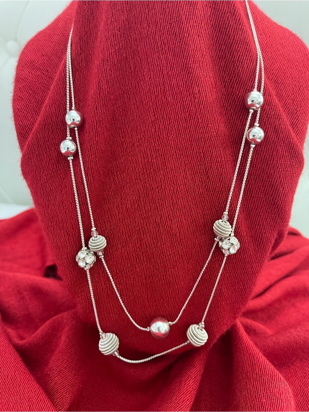 Charming Charlie Woman’s Silver-Tone Multi-Bead Layered Necklace - Silver